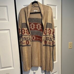 Maurices Tan and Red Patterned Cardigan